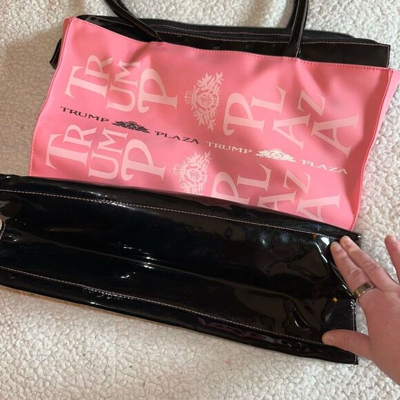 Trump Plaza Vintage Rare Pink Black Zipper Tote Bag NWOT - Picture 3 of 8